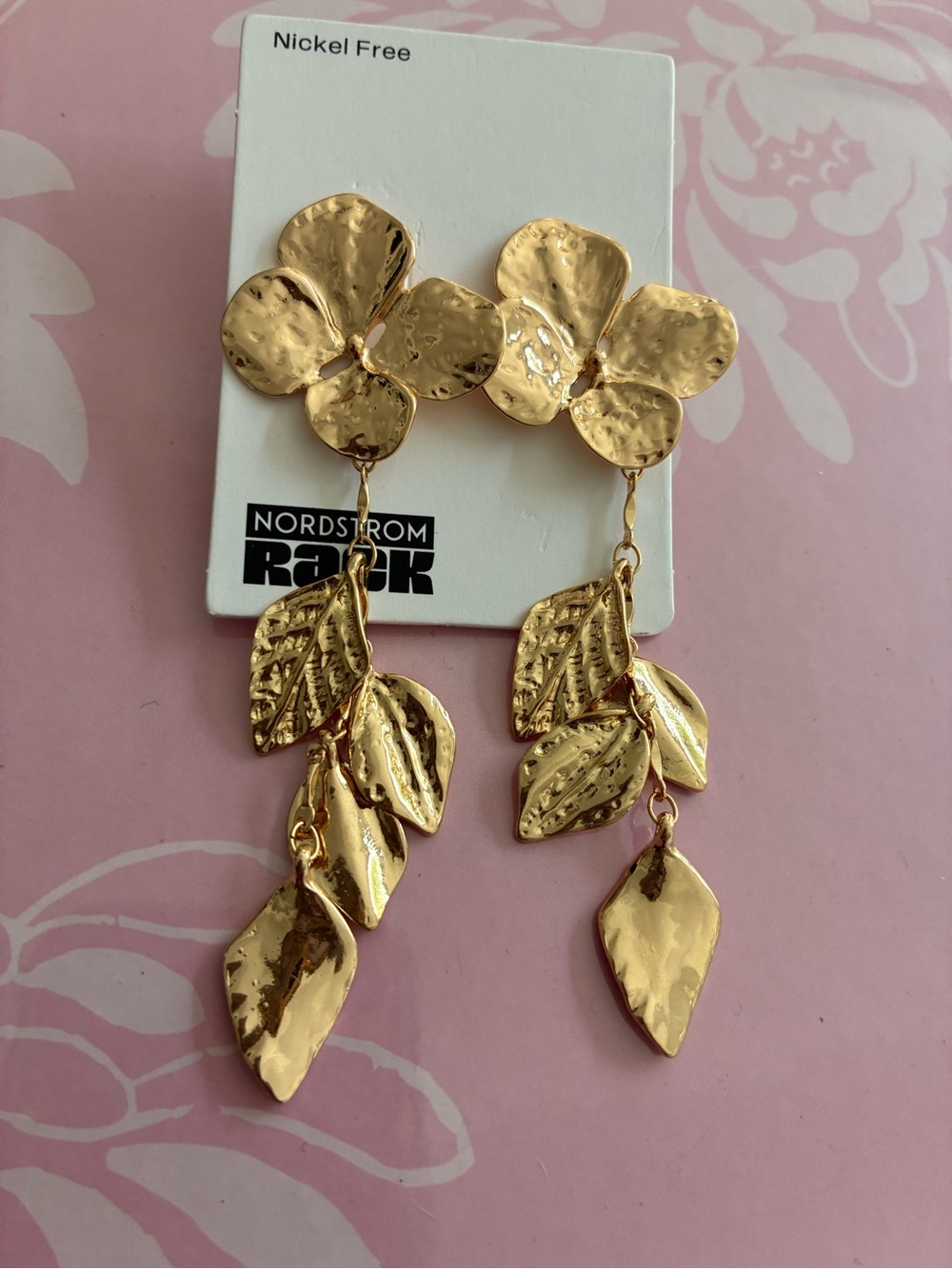 Nordstrom Gold Hammered Floral Leaf Dangle Earrings